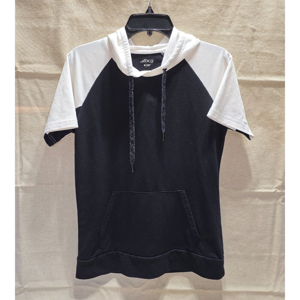 BCG Women's Short Sleeve Raglan Hoodie Black White Colorblock Size S